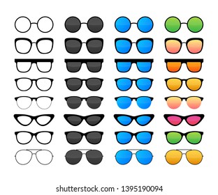 Colored Sunglass frame set isolated on white background. Vector illustration.