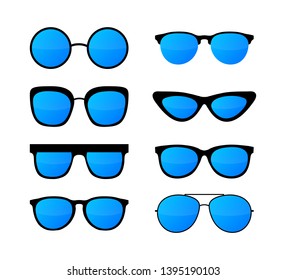 Colored Sunglass frame set isolated on white background. Vector illustration.