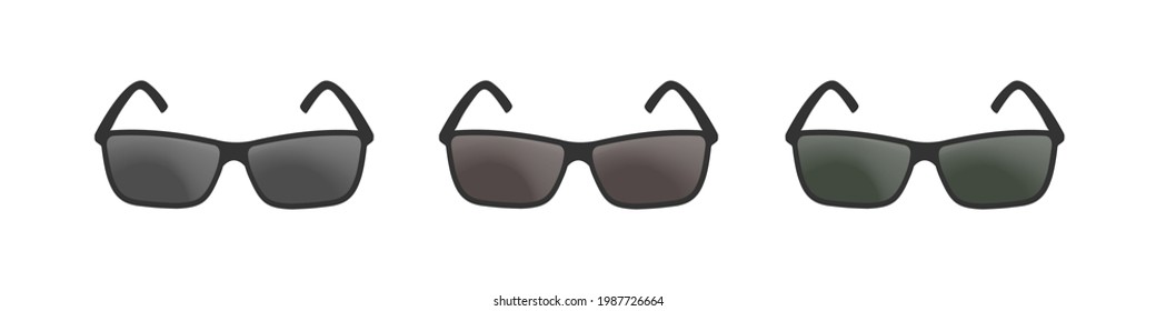 Gafas de sol de colores sobre un fondo blanco. Conjunto de dibujos vectoriales de gafas. Colección de ilustraciones de gafas del sol.