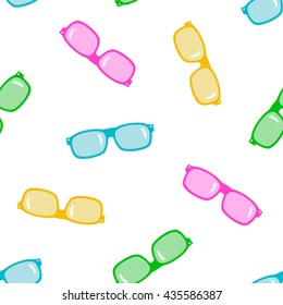 Colored sunglasses on white background. Seamless pattern.