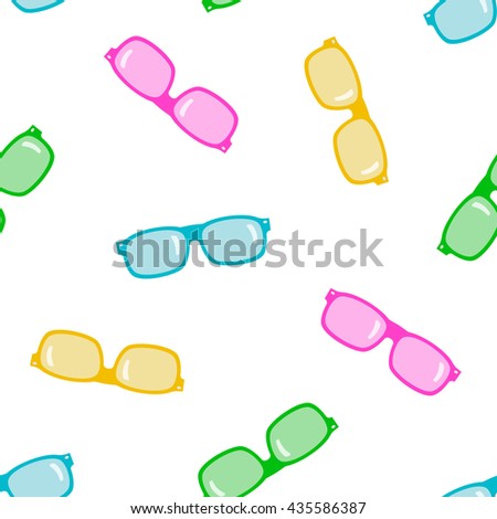 Colored sunglasses on white background. Seamless pattern.