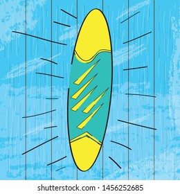 Colored surfboard on a water background - Vector