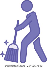 Colored Sweep Icon. Vector Illustration. Man with a Broom. House or Street Cleaning. Hygiene Concept