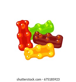 Colored sweet jelly marmalade teddy bears, vector illustration candy  flat icon isolated on white.