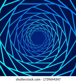 Farbige wirbelnde Linien, hexagonförmig. Vektor gedrehtes geometrisches Element des Drahtrahmens. Abstraktes Symbol bestehend aus Hexagonen. Technologie-Grafik-Spirale.