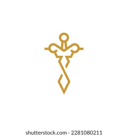 colored sword logo on white background