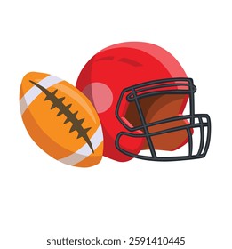 colored symbol of rugby ball and helmet, hand drawn vector illustration