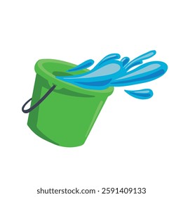 colored symbols bucket with water and splashes, hand drawn vector illustration