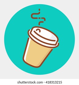 Colored "take away" cup icon. Coffee, tee or other drink sign. Trendy flat line  design. Colorful vector illustration