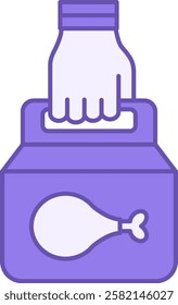 Colored Takeaway Food Icon. Vector Icon. Hand-Holding Fried Chicken Legs Box. Ready-Made Meals from Catering Establishment. Restaurant Concept