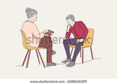 Colored talk therapy consultations concept one-line drawing