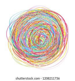Colored tangled on white. Chaos pattern. Scribble sketch. Background with array of lines. Intricate chaotic texture. Art creation. Print for polygraphy, posters and t-shirts