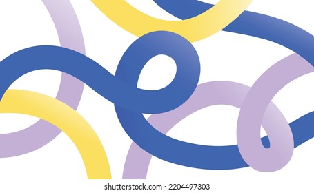 Colored tangled ribbons. Curved lines that intertwine and overlap on white background.