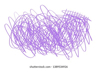 Colored tangled shape on white. Chaos pattern. Scribble colorful background with array of lines. Intricate chaotic texture. Line art creation