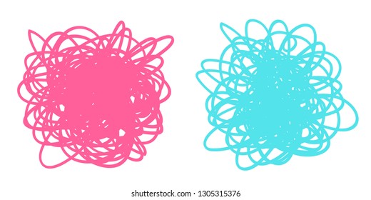 Colored tangled shapes on white. Chaos patterns. Scribble sketches. Colorful backgrounds with array of lines. Intricate chaotic textures. Art creation. Prints for banners, posters and t-shirts