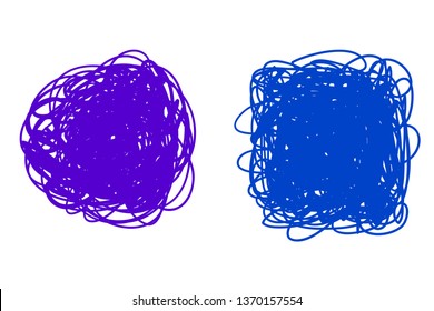 Colored tangled shapes on white. Chaos pattern. Scribble colorful backgrounds with array of lines. Intricate chaotic textures. Line art creation