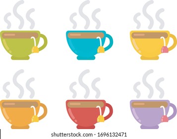 colored tea cups vector icons