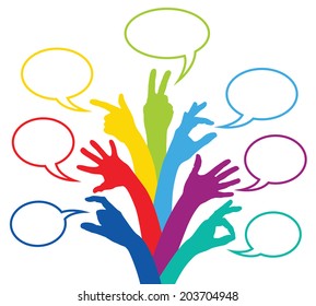 Colored teams with different ideas - social games - mutual aid - various characters - cooperation and integration - hand Gestures