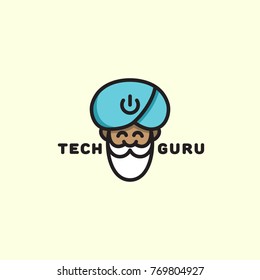 Colored Tech Guru Head Logo Template Design. Vector Illustration.