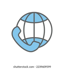 Colored telephone icon illustration with earth. Two tone  icon style. suitable for apps, websites, mobile apps. icon related to call. Simple vector design editable