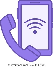 Colored Telephone Icon. Vector Icon. Modern Smartphone with Wi-Fi and Telephone Handset. Office Concept