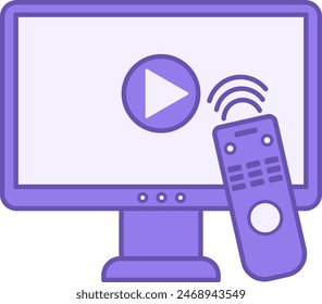 Colored Television Icon. Vector Icon. TV, Play Button, and Remote Control. Concept of Film Industry, Filmmaking and Video Production