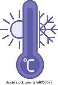 Colored Temperature Icon. Vector Icon. Thermometer, Sun, and Snow. Determining How Hot or Cold It Is in a Specific Location. Climate Change. Weather Concept