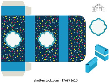 Colored template for gift box. Easy for installation - gray parts of template are for glue. Vector file is EPS8, all elements are grouped.