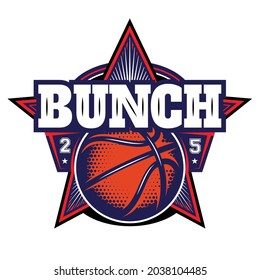 Colored template on theme of basketball for sportswear and team branding. Vector illustration. Element for business card, website, print.