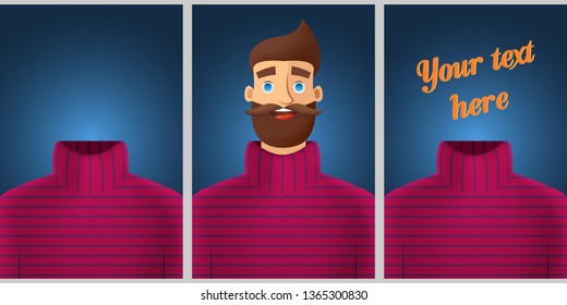 Colored template for promotion. Banner design with men character and clothes. Vector illustration concept. 