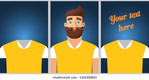 Colored template for promotion. Banner design with men character and clothes. Vector illustration concept. 