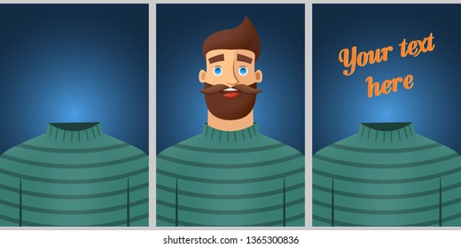 Colored template for promotion. Banner design with men character and clothes. Vector illustration concept. 
