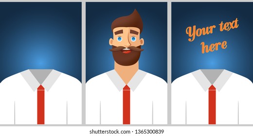 Colored template for promotion. Banner design with men character and clothes. Vector illustration concept. 