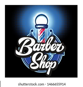 colored templates for barber pole on the topic of barber shop with calligraphic inscription.
