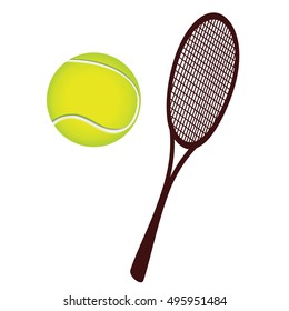 colored tennis ball and racket isolated on white background vector design element