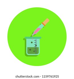colored test tube liquid and pipette in green badge icon. Element of science and laboratory for mobile concept and web apps. Detailed test tube liquid and pipette icon