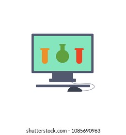 colored test tubes on the monitor screen icon. Element of science and laboratory for mobile concept and web apps. Detailed test tubes on the monitor screen icon can be used for web on white background