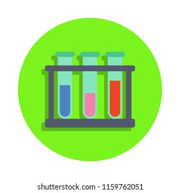 colored test tubes on a rack in green badge icon. Element of science and laboratory for mobile concept and web apps. Detailed test tubes on a rack icon