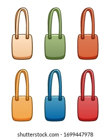 Colored textile ecobags set isolated illustration. White background, vector.