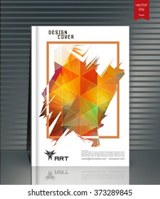 Colored texture in the frame. Blank vertical hardcover book template with red bookmark standing on gray surface. Vector illustration.