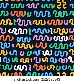 Colored texture seamless pattern with hand drawn waves. Abstract ornament background with wavy brush strokes. Vector ornamental print for t-shirts, fabric, waves pattern, wrapping paper.