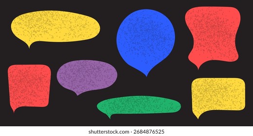 Burbujas texturizadas de colores sobre un fondo negro aislado. Conjunto. Vector.
