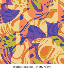 colored Textured Pattern. Creative doodle art pattern with different shapes and textures. Ethnic colorful flower and line geometric doodle texture. Curved doodling background
