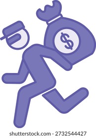 Colored Thief Icon. Vector Illustration. Masked Man Carrying a Bag of Money. Criminal Stealing Someone Else's Property. Police Concept