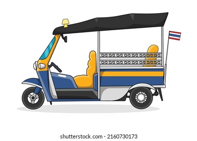 Colored thin drawing of Tuk Tuk tricycle, Thailand transportation concept vector illustration.