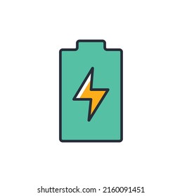 Colored thin icon of battery charging, industrial concept vector illustration.