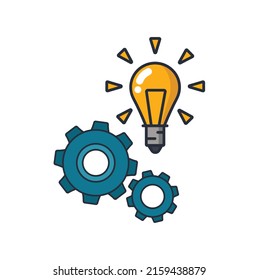 Colored Thin Icon Of Cog And Lightbulb, Business And Finance Concept Vector Illustration.