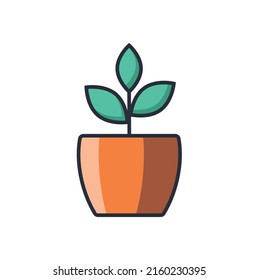 Colored thin icon of plant pot, business and finance concept vector illustration.