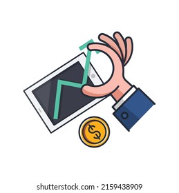 Icono delgado de color de las operaciones con tableta manual, idea de negocio y finanzas de ilustración vectorial.