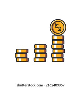 Colored thin icon of upping graph with coins, business and finance concept vector illustration.